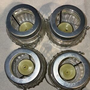 4 Glass Tealight Candle Holders with Silver Accents